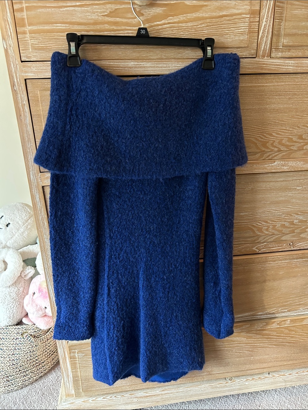 Astr Off-the-Shoulder Knit Sweater Dress - Navy Blue